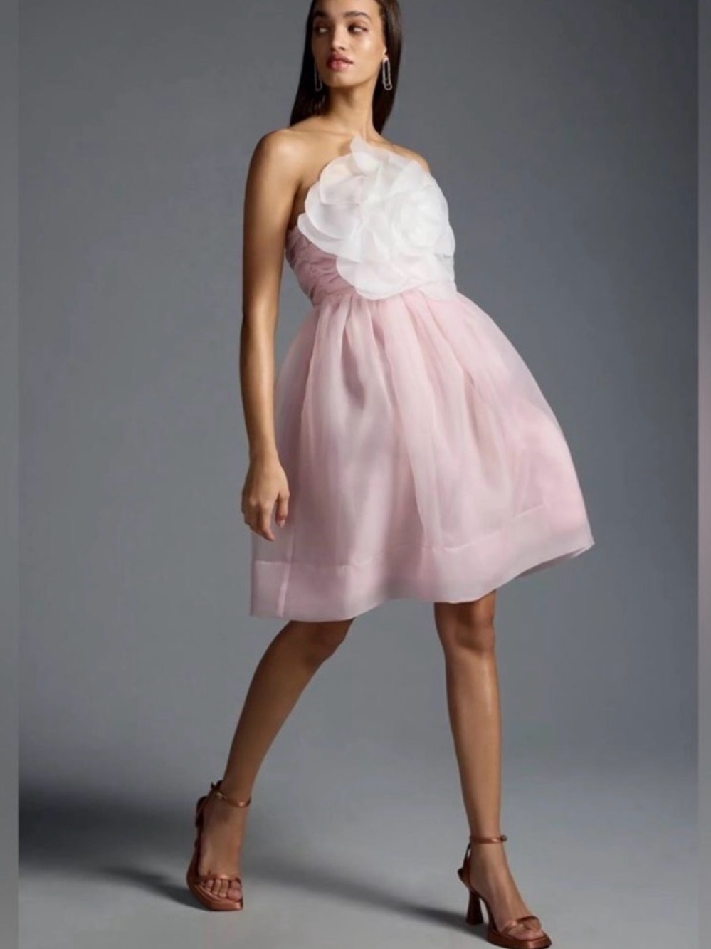 Cynthia Rowley Strapless Light Pink Tulle Dress with White Floral Applique - Picture 13 of 16